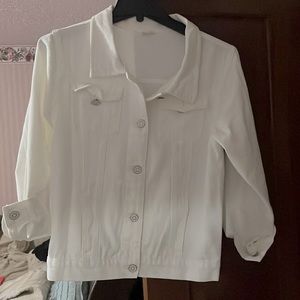 For the bride !NEVER Worn White jean jacket S/M with Glitter “WIFEY” on back !